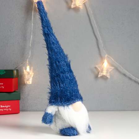 Кукла интерьерная Зимнее волшебство «Дед Мороз в синем колпаке-травке» 28х9х7 см