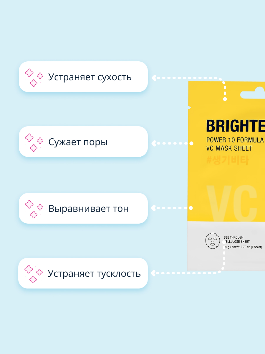 Маска тканевая Its Skin Power 10 formula vc с витамином c выравнивающая тон кожи 20 г - фото 3