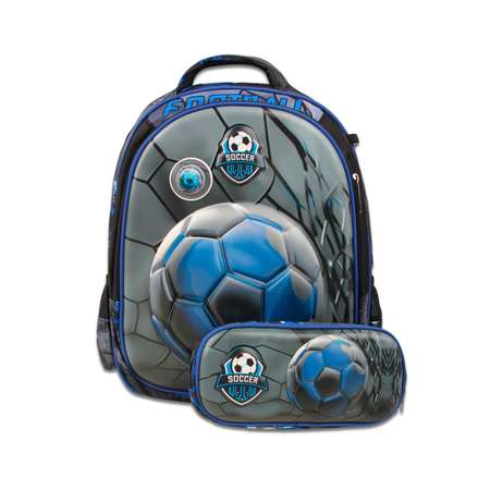 Рюкзак школьный с пеналом Little Mania Футбол синий