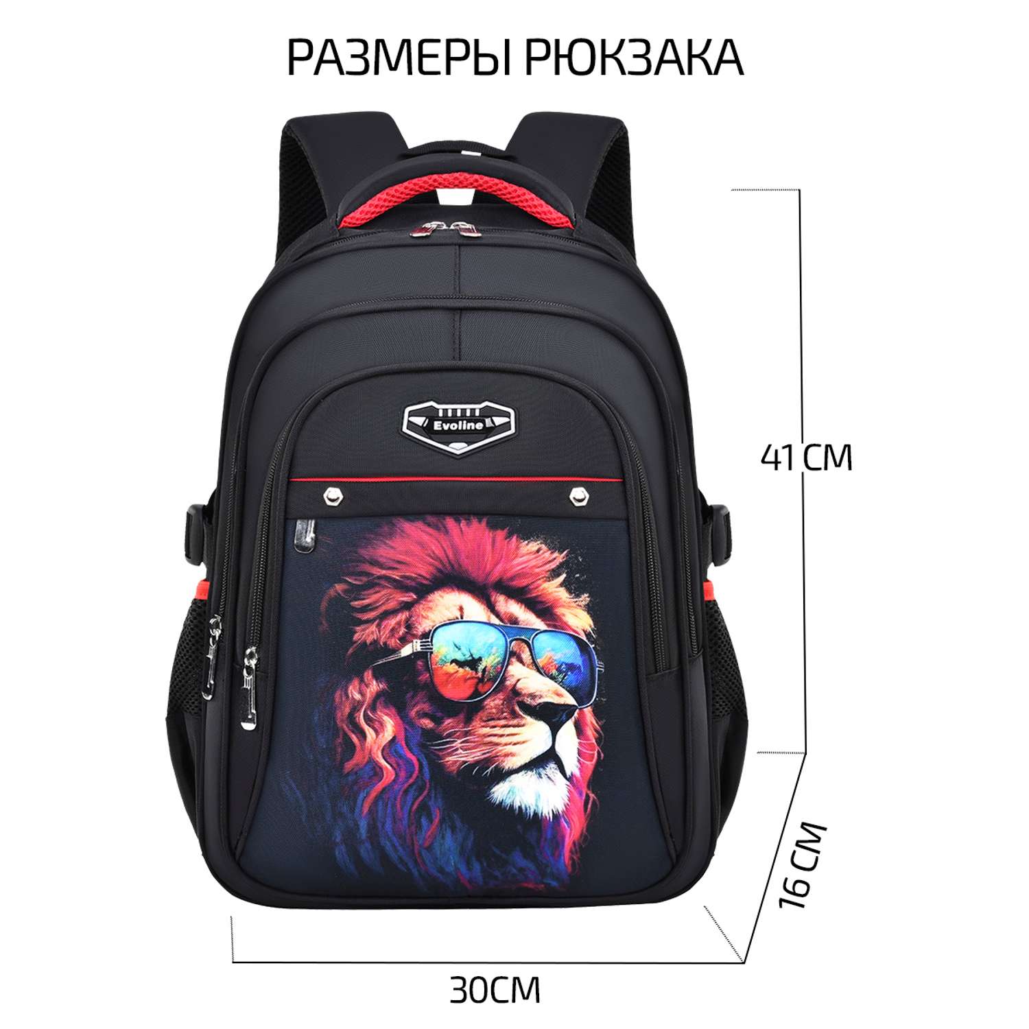 Рюкзак школьный Evoline Черный лев в очках 41 см спинка EVO-LION - фото 2