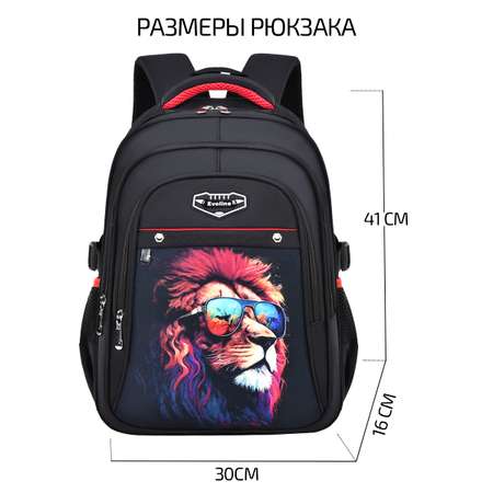 Рюкзак школьный Evoline Черный лев в очках 41 см спинка