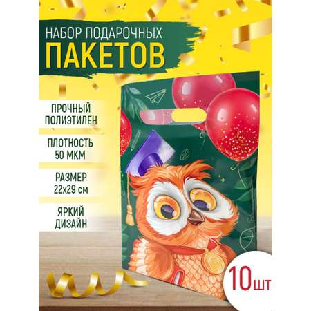 Полиэтиленовый пакет Империя поздравлений ученая сова подарочный 10 шт 22х29