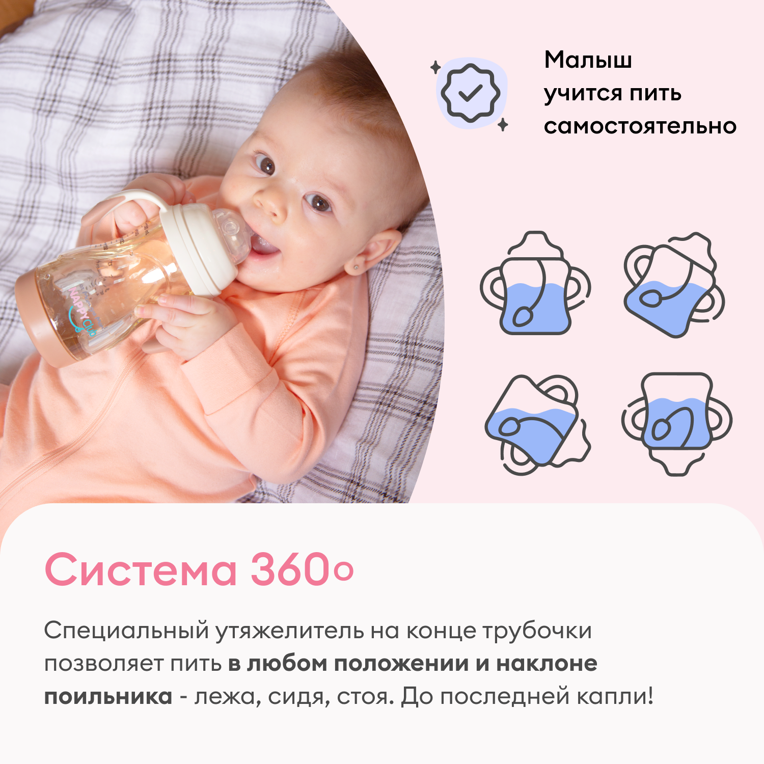 Бутылочка NappyClub SYSTEM PRO 360 c соской Мультипоток 280 мл 3 мес+ - фото 5