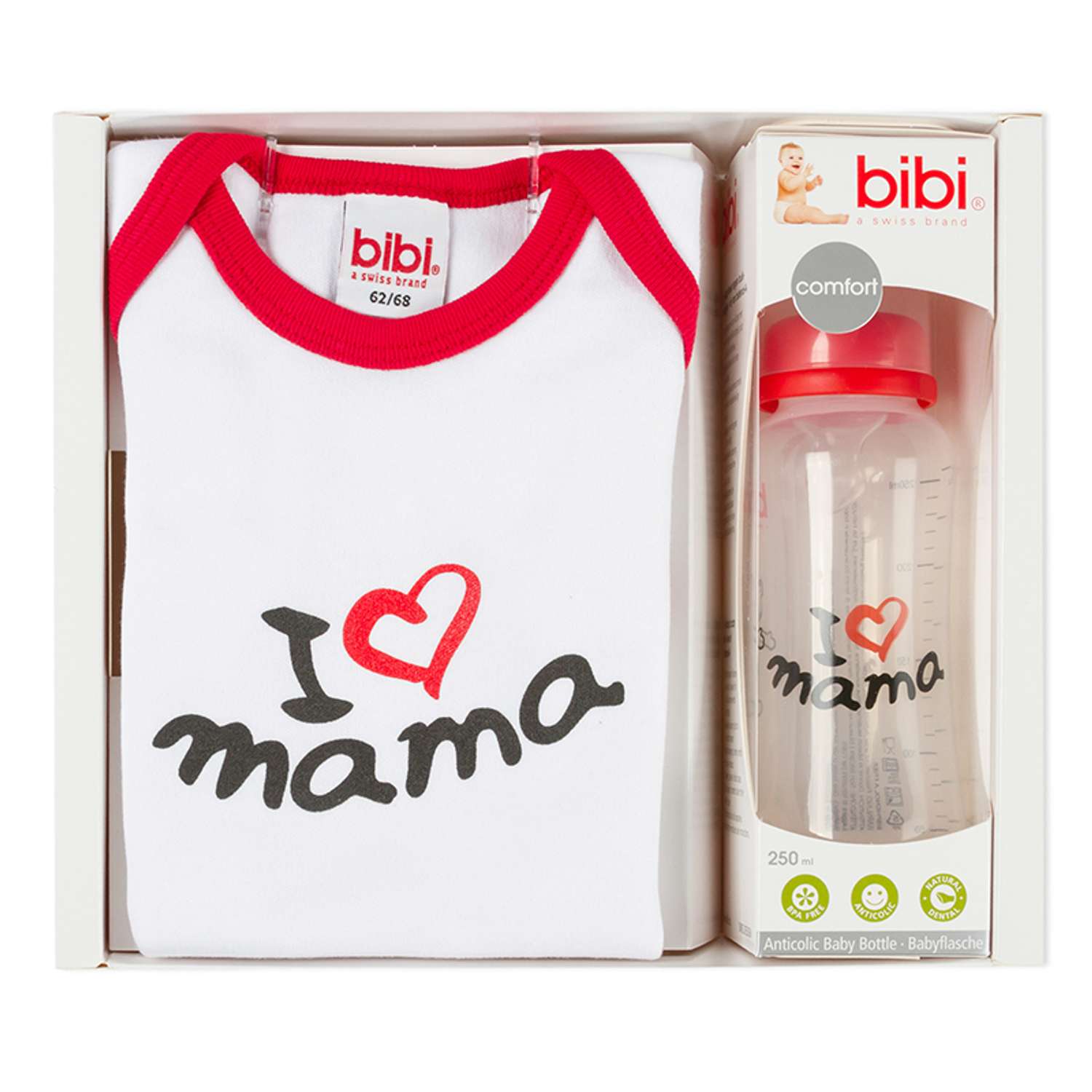 Подарочный набор Bibi Мама классика боди рост 62-68 см + бутылочка антиколиковая 250 мл - фото 5