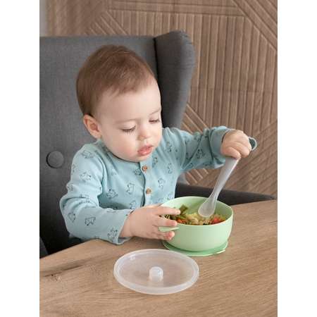 Тарелка Baby Nice для детей на присоске силикон салатовый