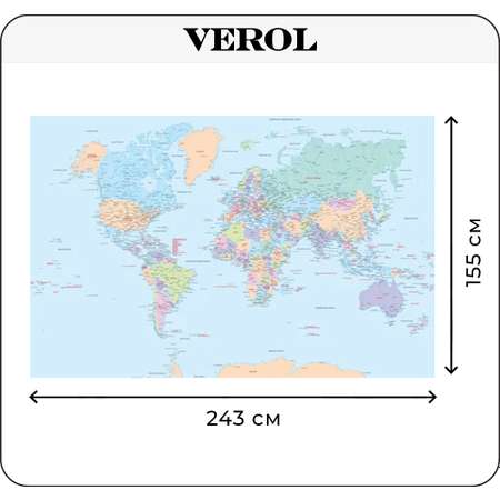 Фотообои VEROL бумажные бесшовные Карта мира подробная