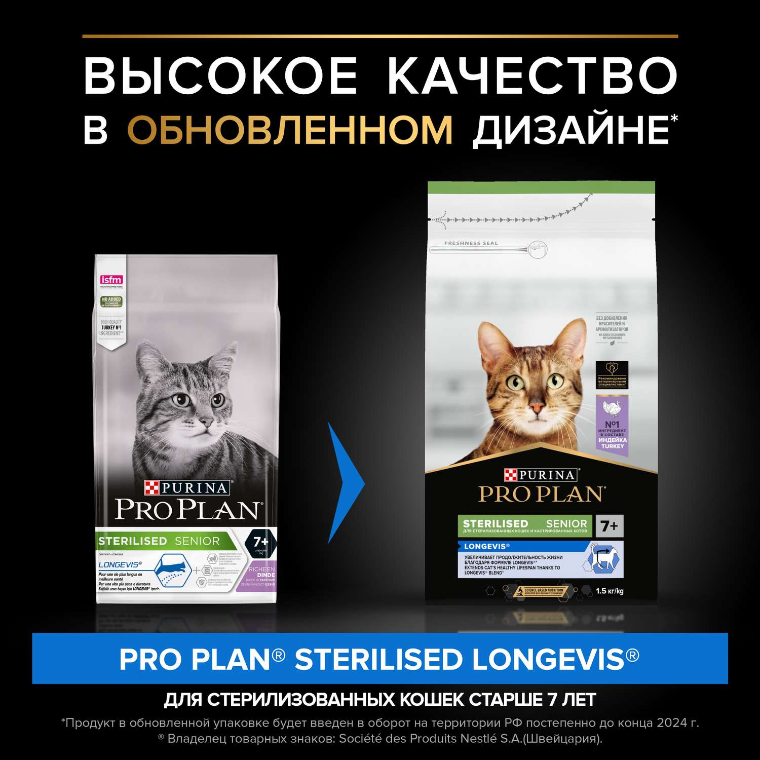 Корм сухой для кошек PRO PLAN Sterilised Longevis 1.5кг индейка пожилых - фото 3