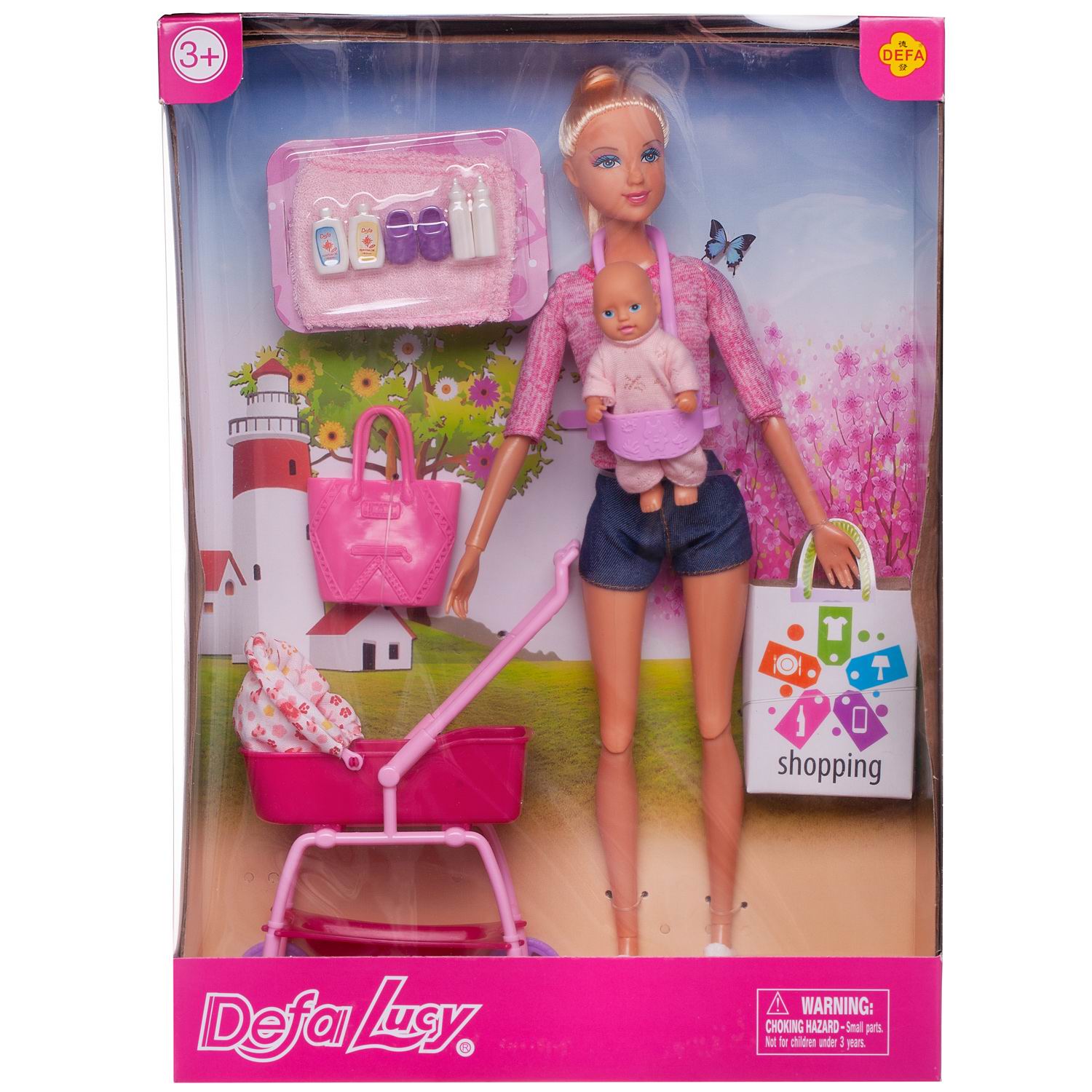 Игровой набор ABTOYS Куклы Defa Lucy Мама с малышом в коляске и игровыми предметами 8380d/розовая - фото 1