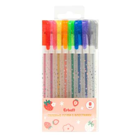 Ручка гелевая Erhaft Strawberry с блестками 8цветов