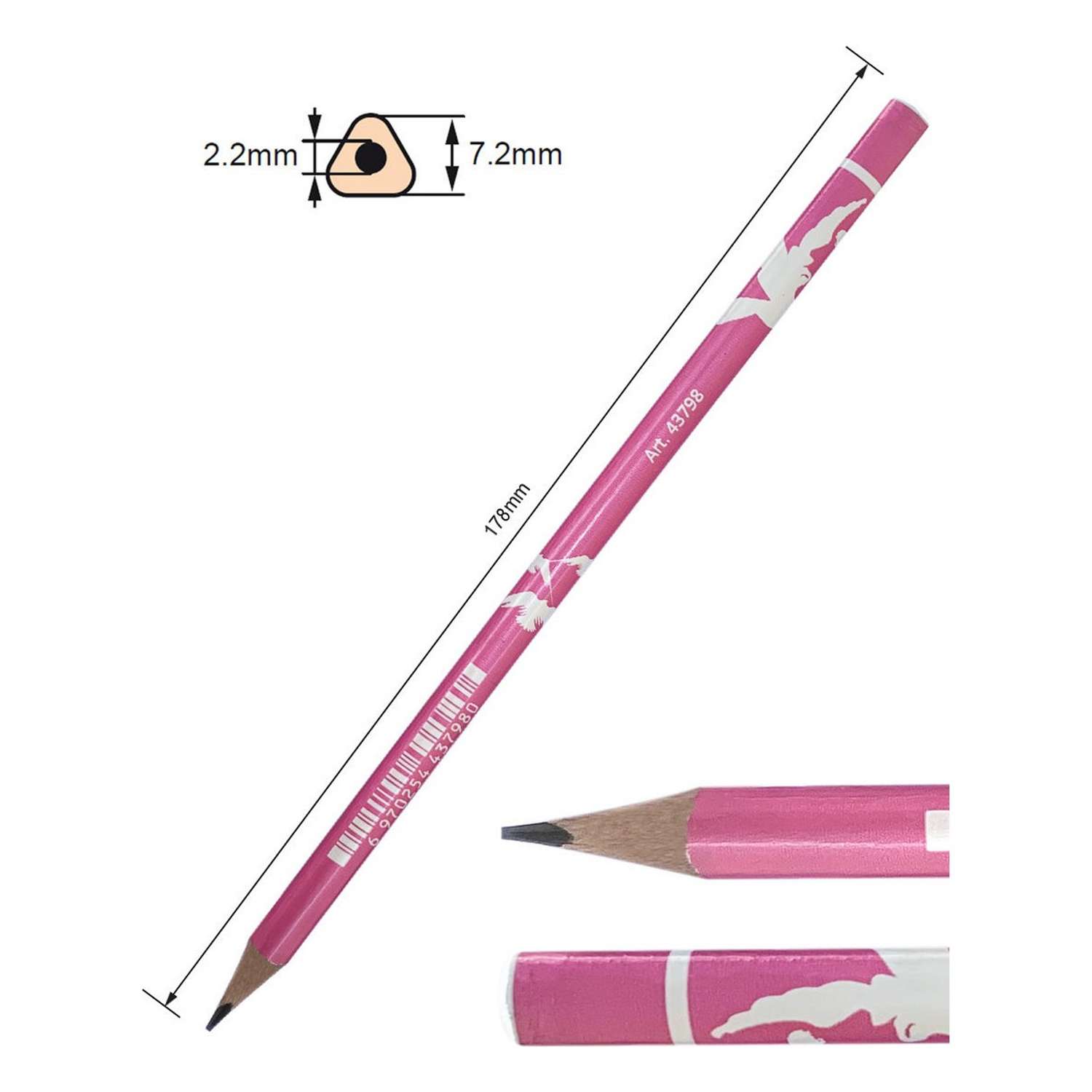 Карандаши чернографитные ACMELIAE HB For Love трехгранный корпус розовый 12шт в упаковке - фото 2