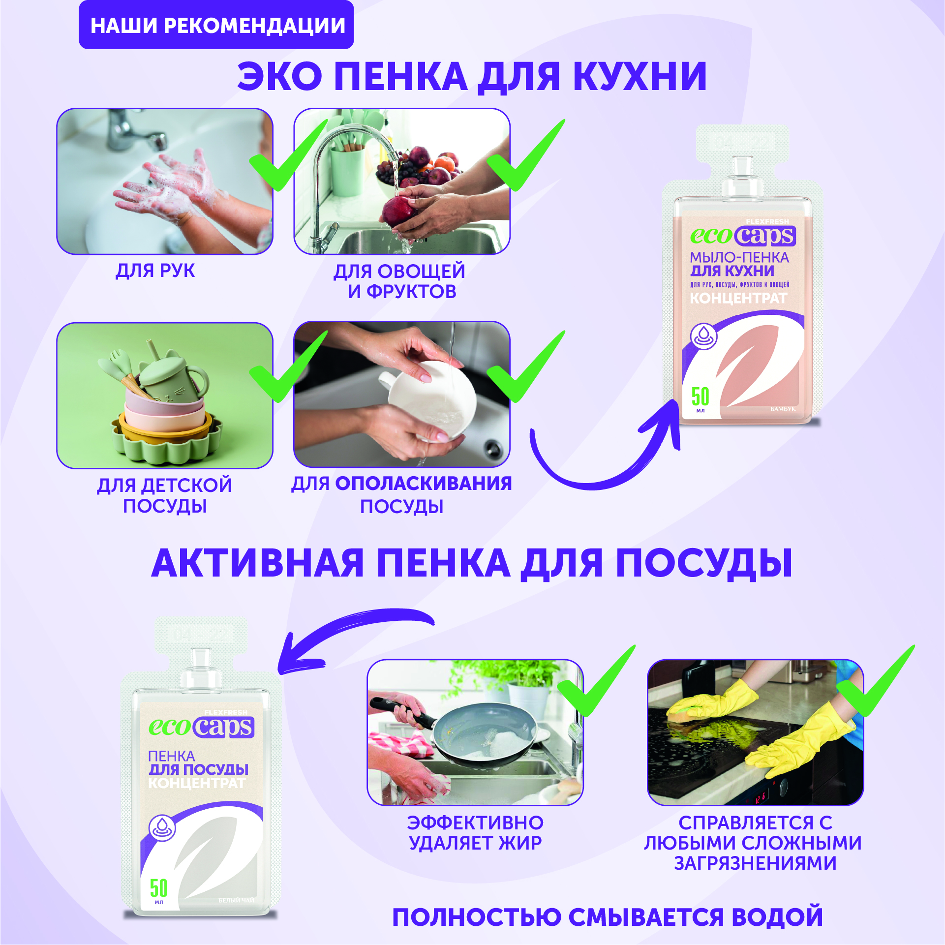 Мыло-пенка для кухни EcoCaps концентрат в капсулах с ароматом бамбука + дозатор в комплекте - фото 3