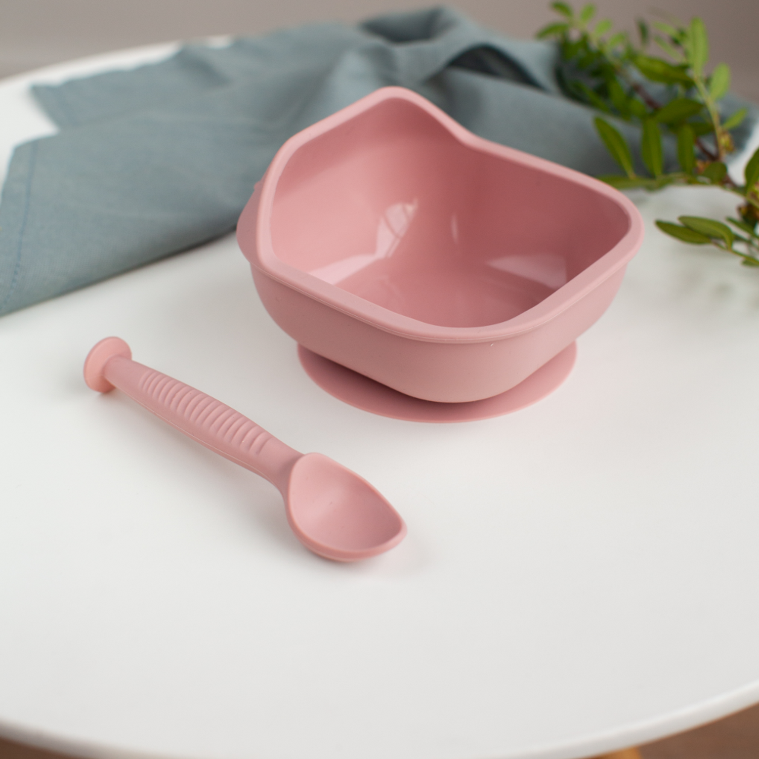 Набор детской посуды iSюминка Силиконовая тарелка на присоске и ложка Пыльная роза - фото 13