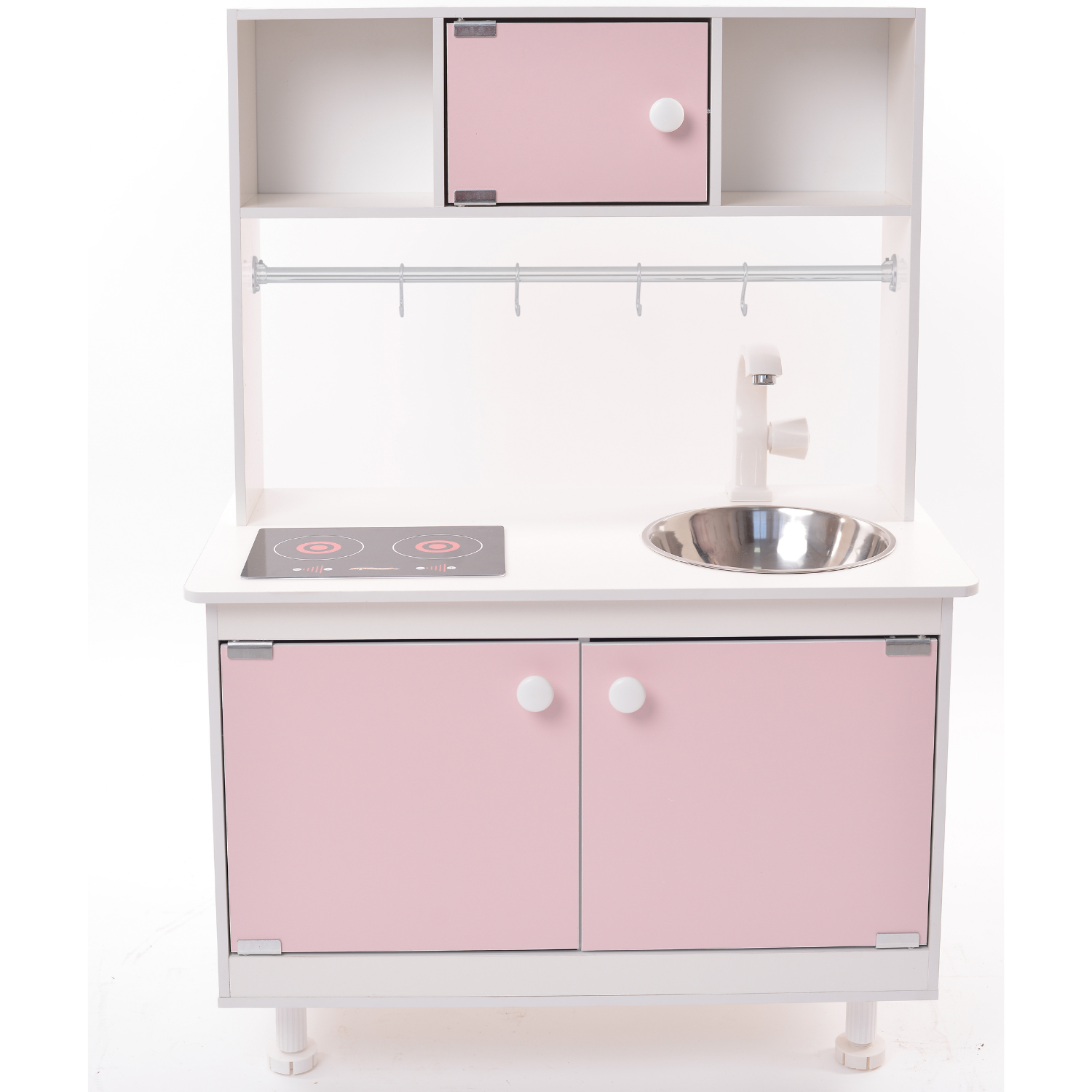 Детская кухня Sitstep рейлинг и имитация плиты-наклейка. Розовые фасады - фото 1