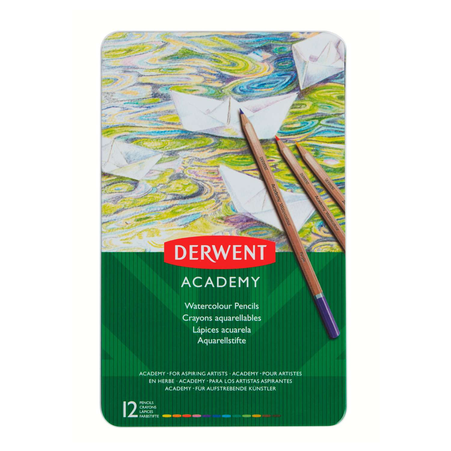 Набор акварельных карандашей DERWENT Academy Watercolour 12 цветов металлическая коробка 2301941 - фото 1