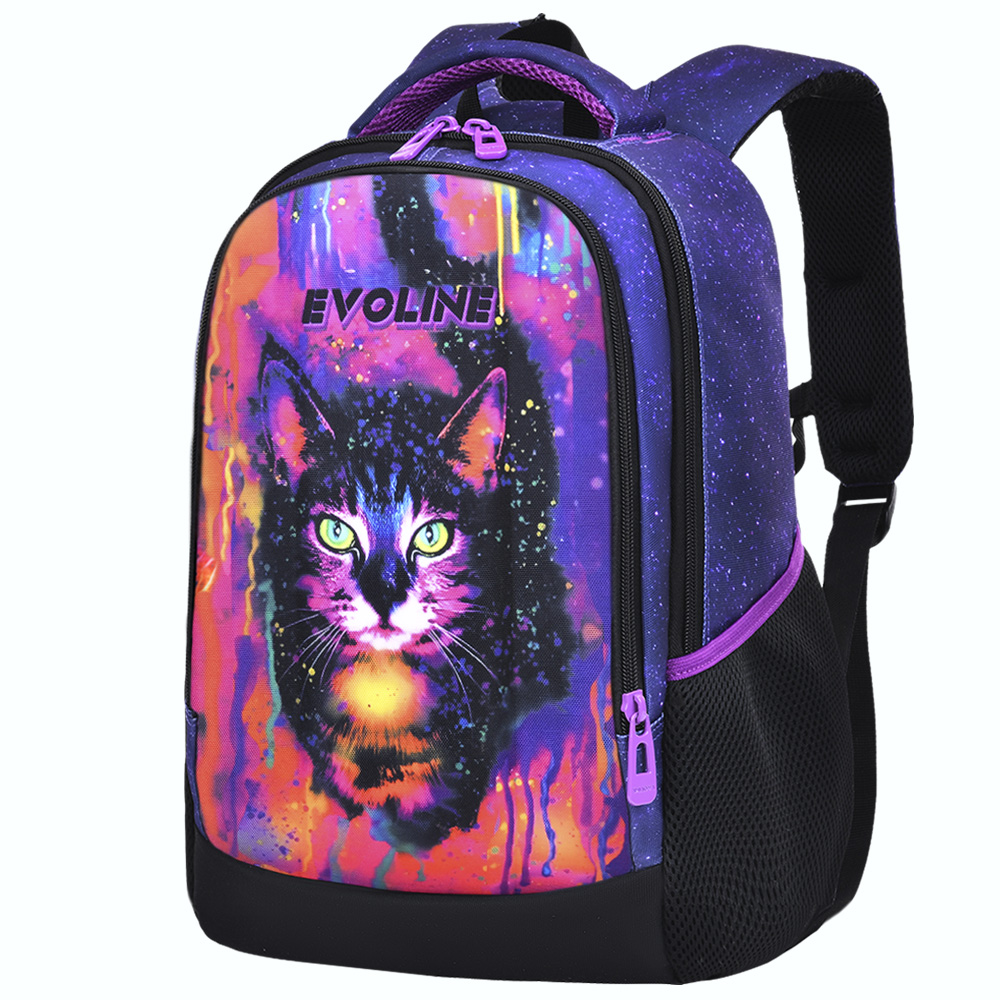 Рюкзак школьный Evoline Черный цветная кошка Size: 41x30x16cm SKY-CAT-2 - фото 1