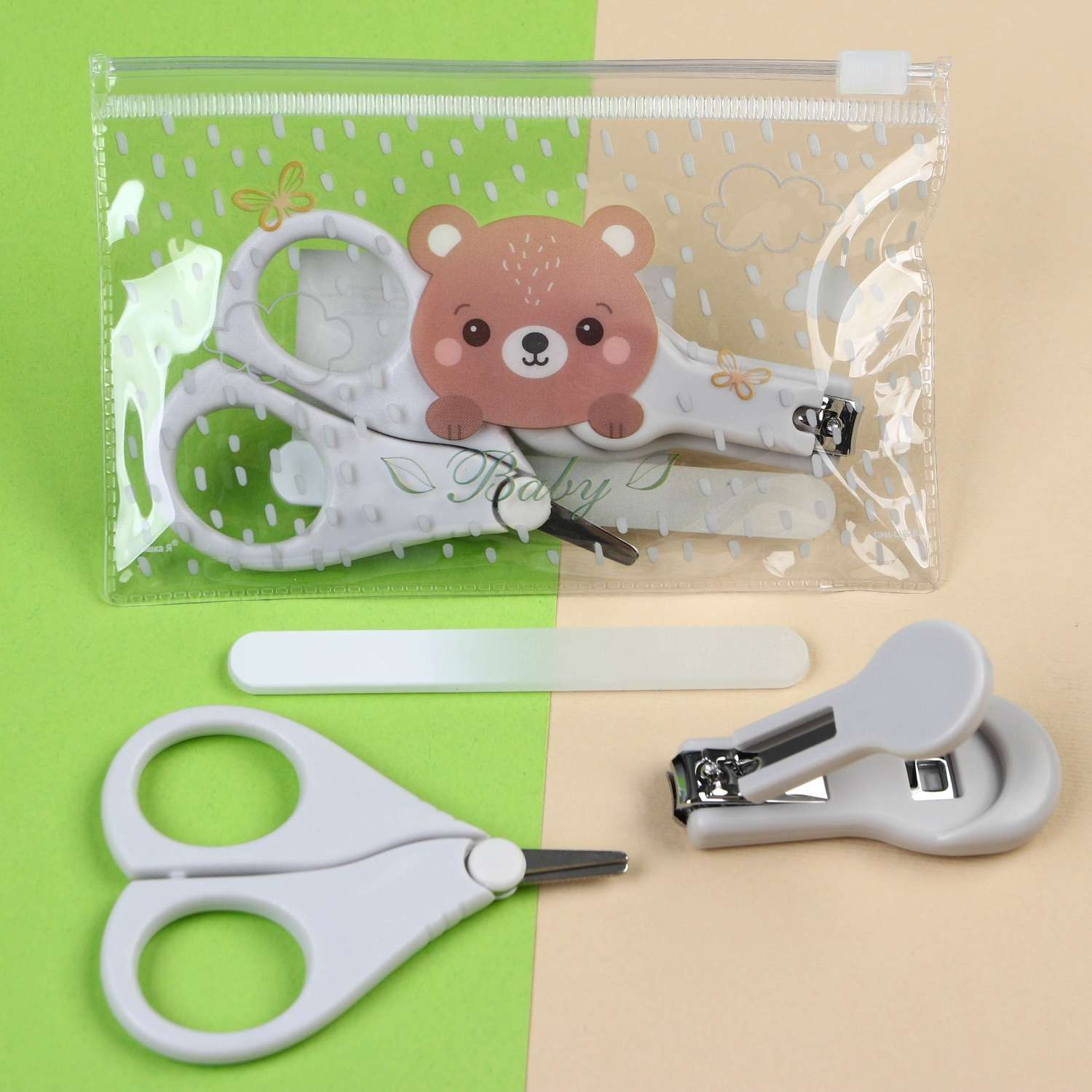 Маникюрный набор Крошка Я детский для самых маленьких «Мишка» ножницы+щипчики+пилка - фото 1