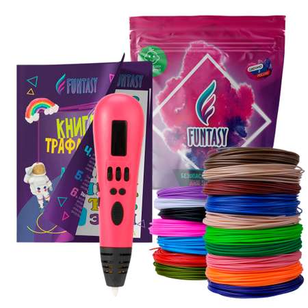 Набор для 3Д творчества Funtasy 3в1 Pro Розовый + PLAпластик 17 цветов + Книжка с трафаретами