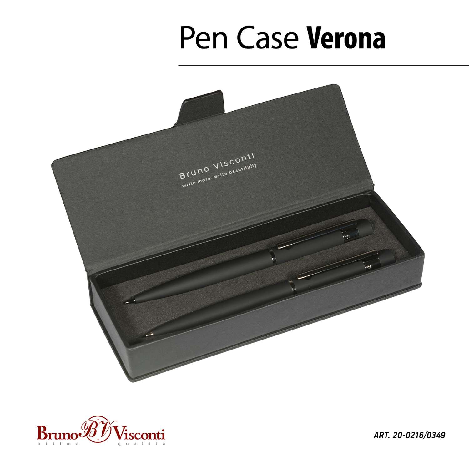 Ручка шариковая и карандаш Bruno Visconti Автоматическая VERONA цвет корпуса черный 1 мм синий в черном футляре - фото 2