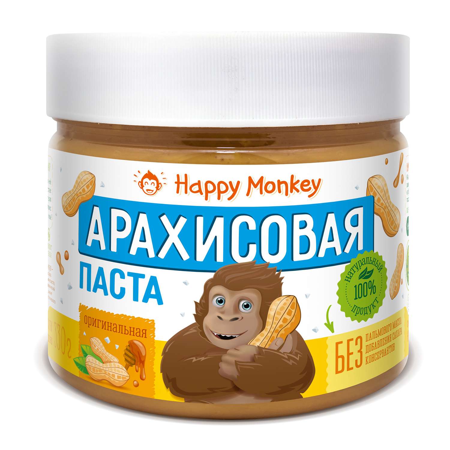 Паста Happy Monkey арахисовая оригинальная 330г - фото 1