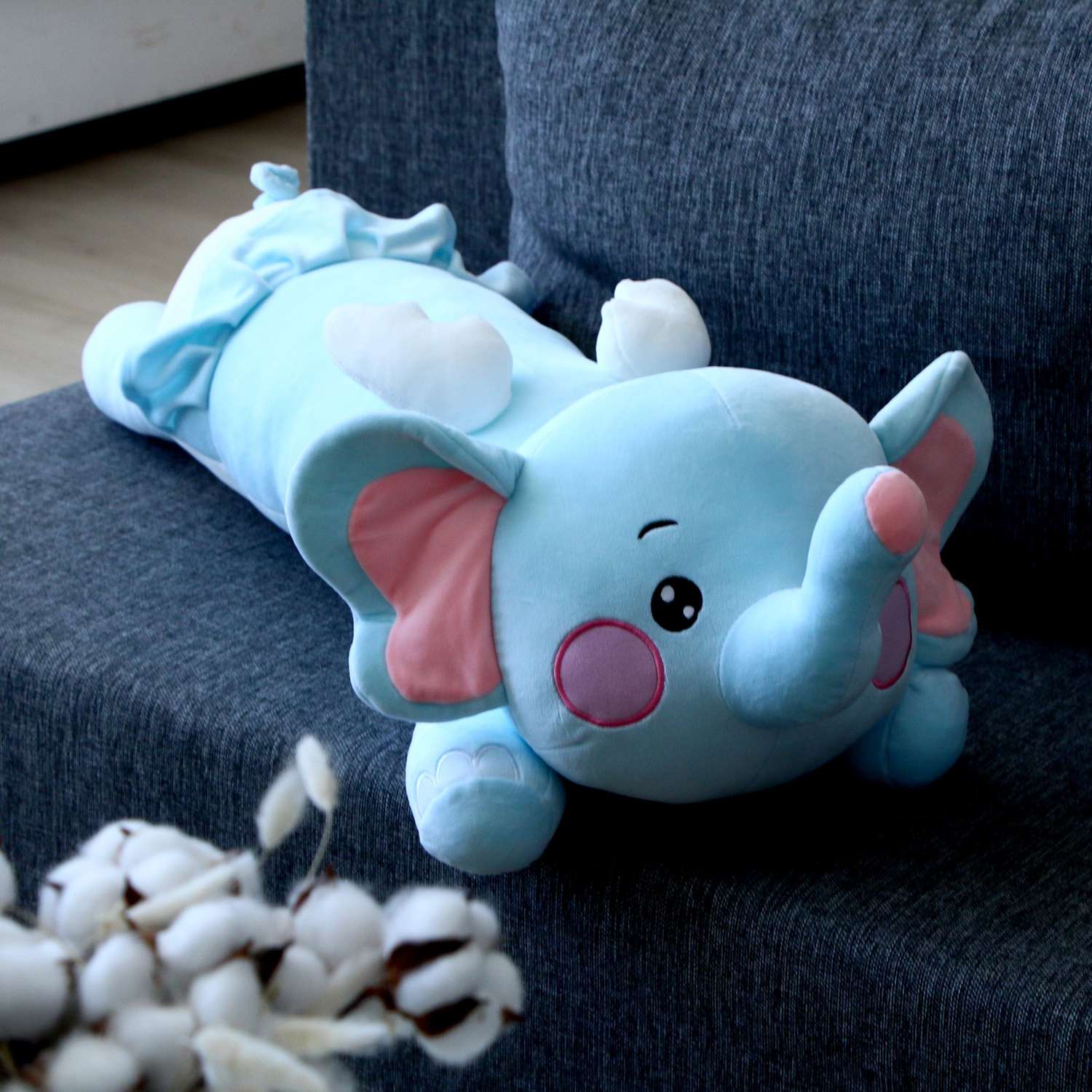 Мягкая игрушка Sima-Land подушка «Слоник» 80 см цвет голубой - фото 1