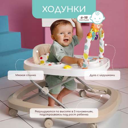 Ходунки детские AmaroBaby с электронной игровой панелью Walking Baby BEIGE бежевый