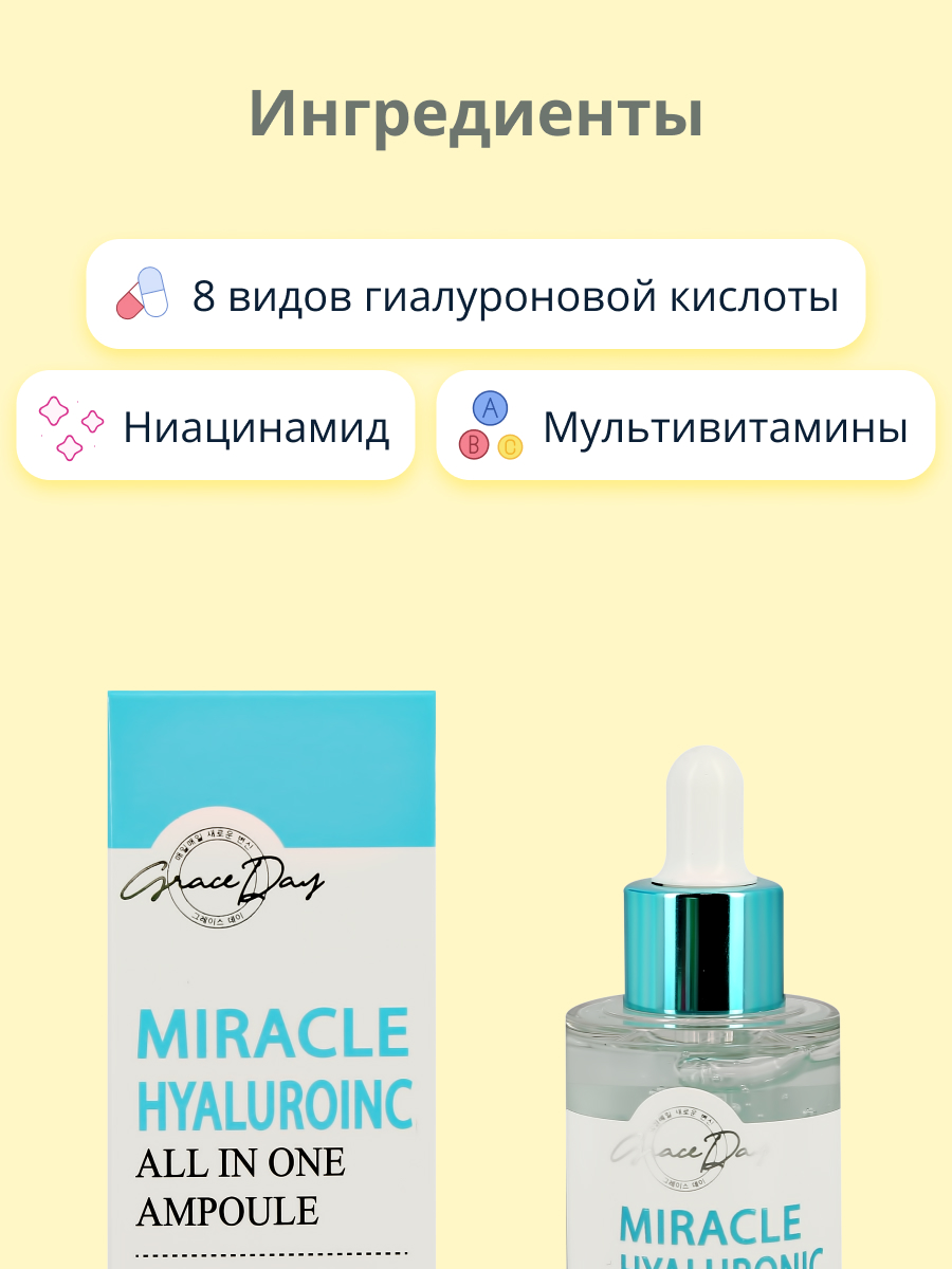 Сыворотка для лица Grace day Miracle с гиалуроновой кислотой ниацинамидом и мультивитаминами увлажняющая 50 мл - фото 2