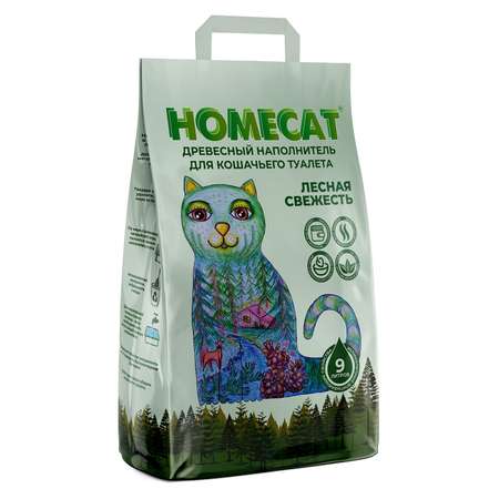 Наполнитель для кошачьих туалетов HOMECAT древесный мелкие гранулы 9л