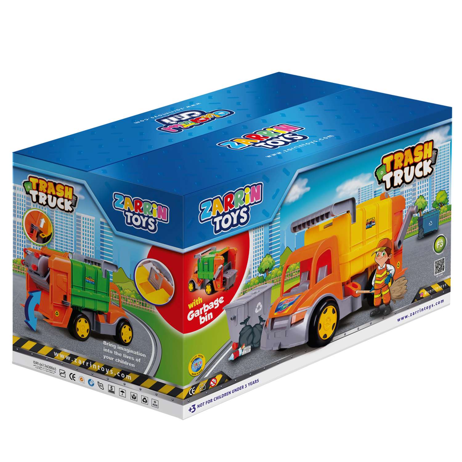 Мусоровоз игрушечный Zarrin Toys TrashTruck с баком F3-1/оранжевый-желтый - фото 4