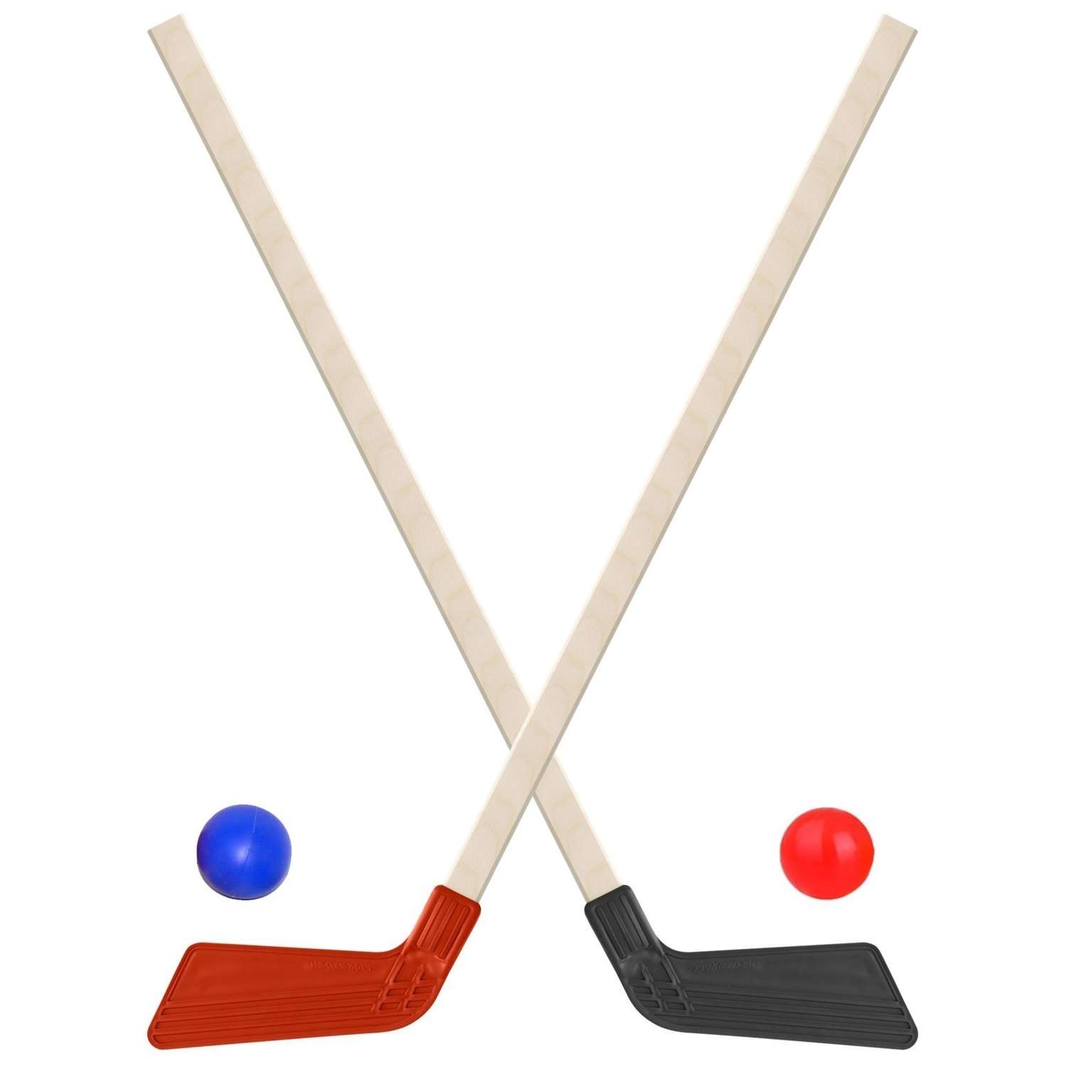 Набор для хоккея Задира Клюшка хоккейная детская 2 шт черная + красная+ 2 мяча - фото 1