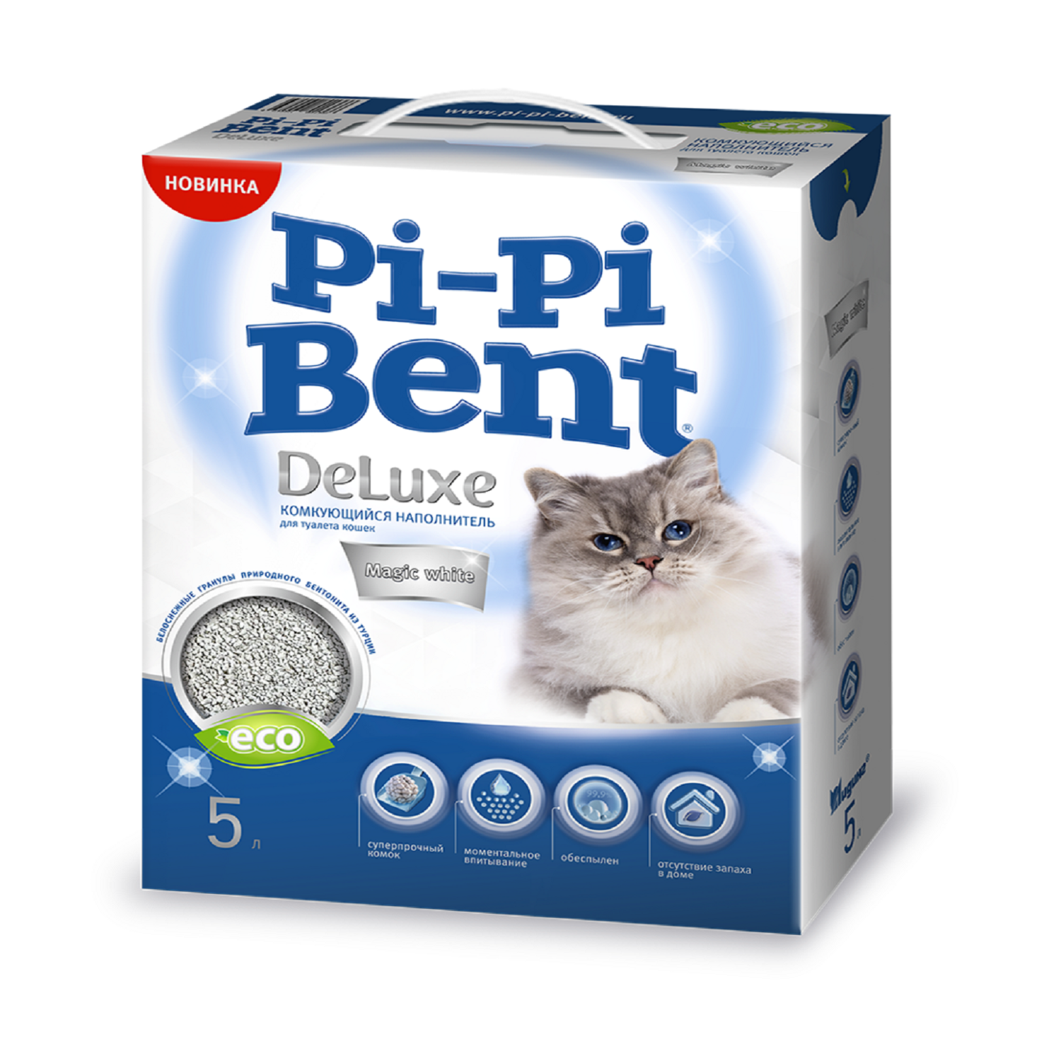 Наполнитель для кошачьих туалетов Pi-Pi Bent DeLuxe Magic white комкующийся  5л купить по цене 790 ₽ с доставкой в Москве и России, отзывы, фото