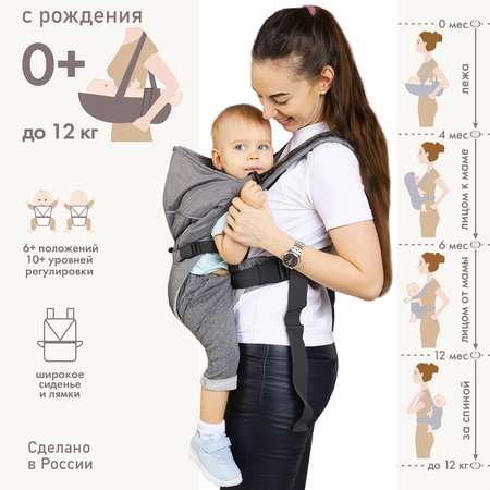 Рюкзак-кенгуру Чудо-чадо переноска с 0 мес «BabyActive Vikont» серый