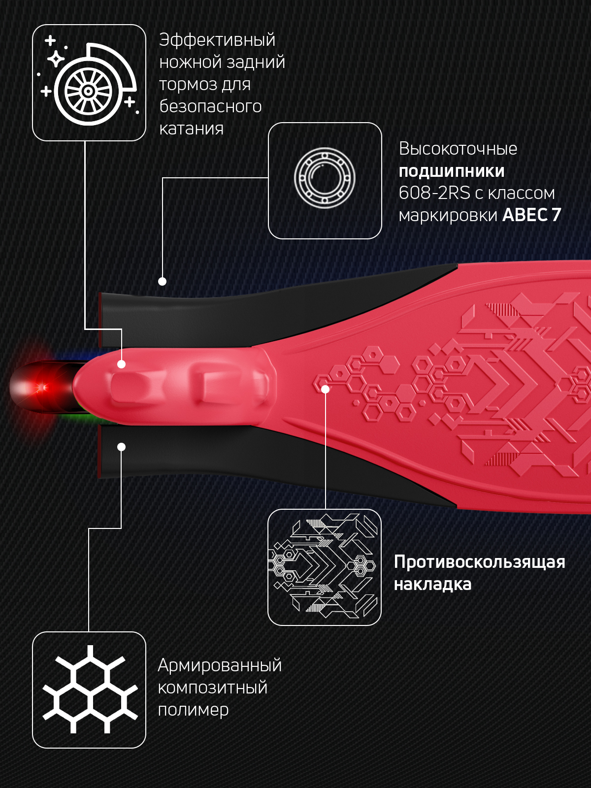 Самокат трехколесный Alfa Mini Buggy Boom светящиеся колёса красный флюр - фото 9