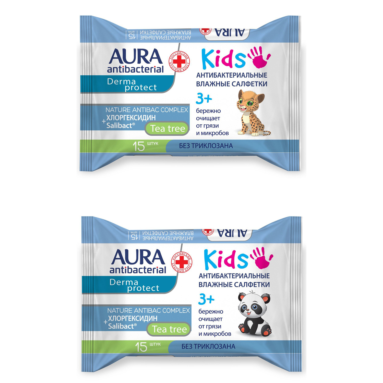 Салфетки влажные AURA Antibacterial kids 15шт в ассортименте - фото 1