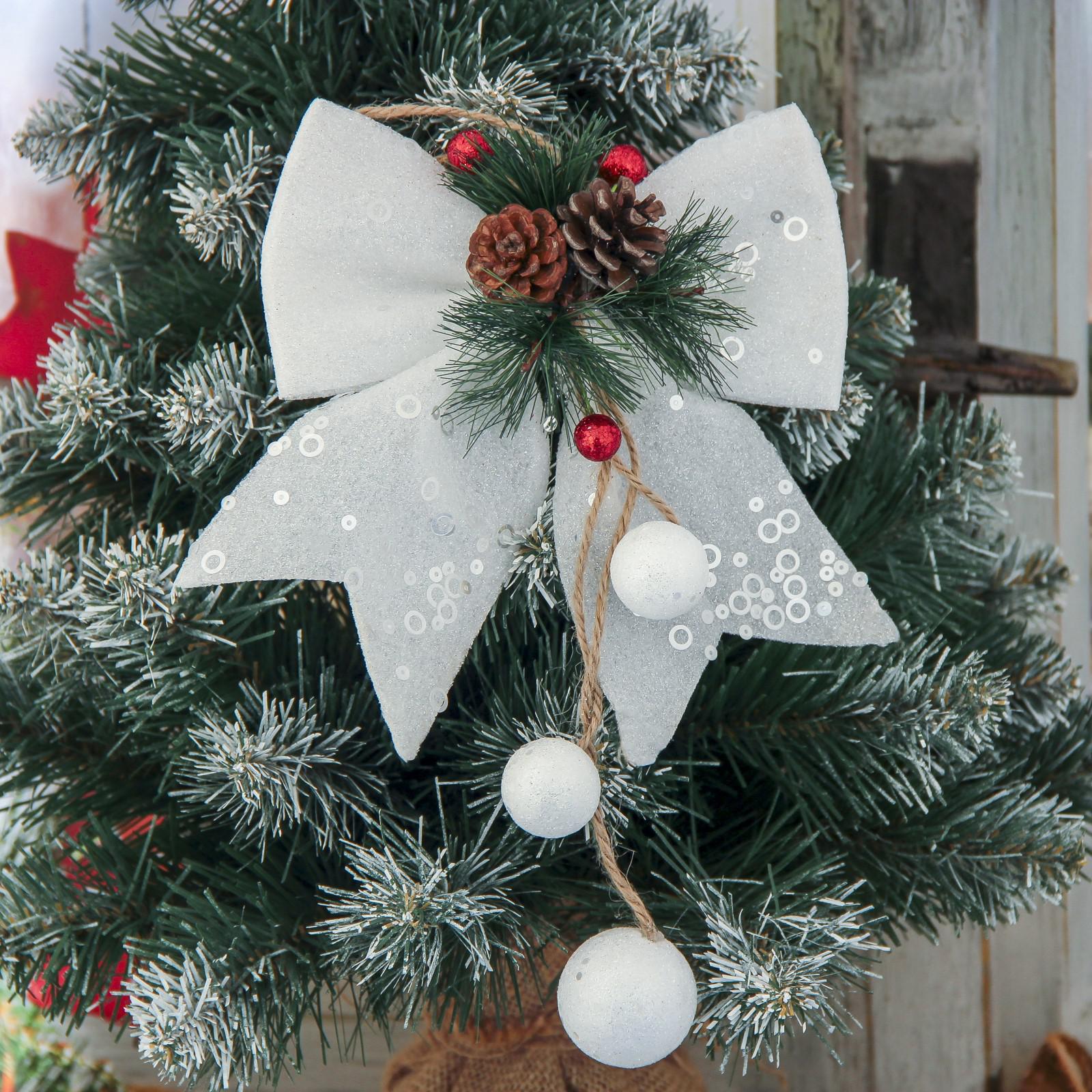 Украшение новогоднее Зимнее волшебство «Бант с декором» 16х18.5 см белый - фото 1