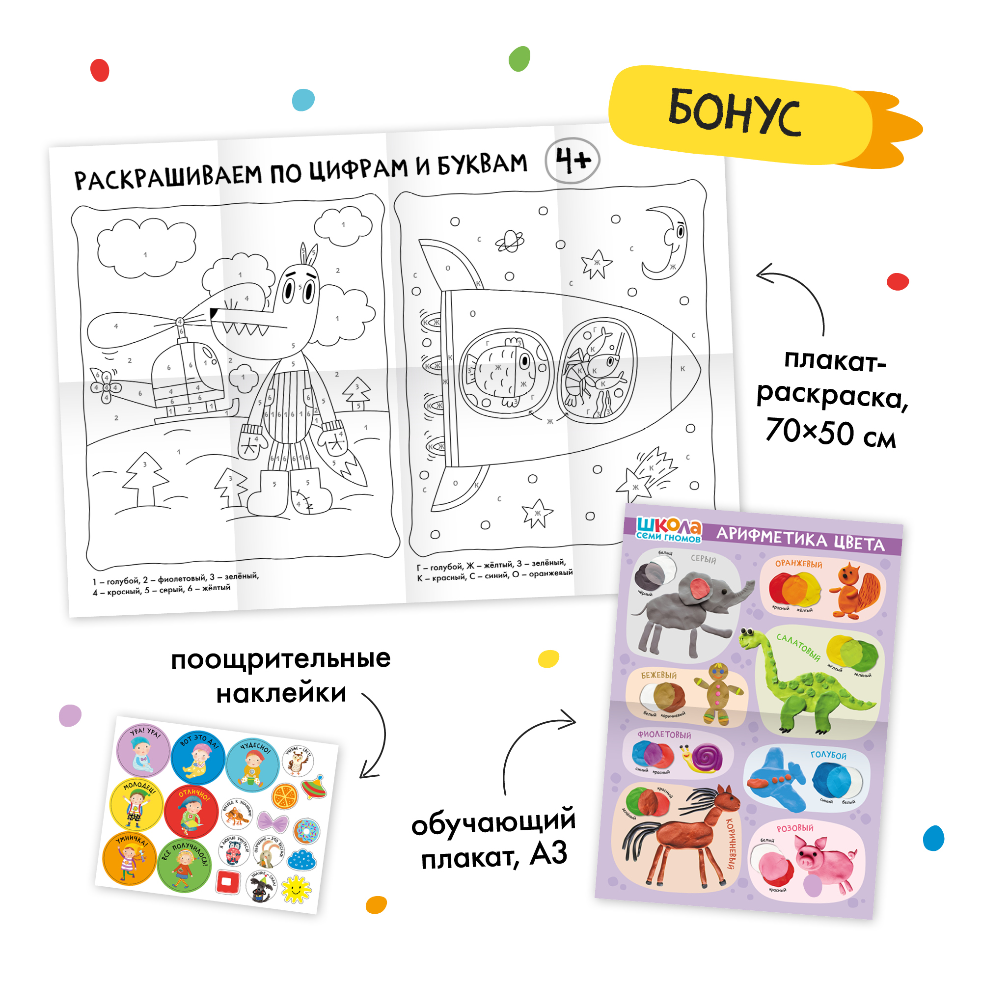 Набор для творчества Школа Семи Гномов Мастерская 4+: 5 альбомов + плакаты + наклейки + канцтовары - фото 7