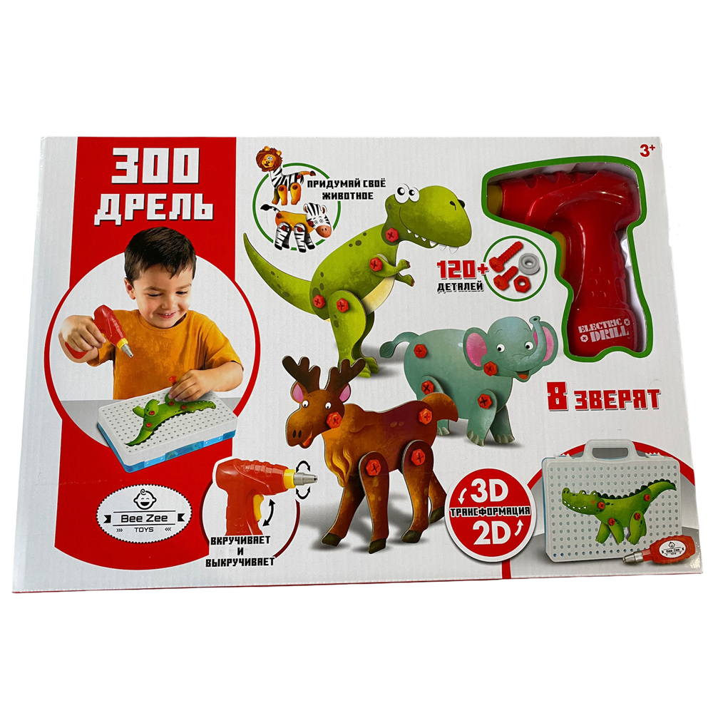 Развивающий конструктор BeeZee Toys МП Зоодрель c инструментами карточки задания собери животных - фото 1