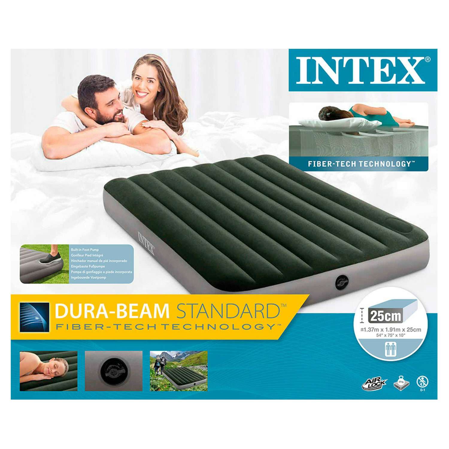 Надувной матрас INTEX кровать дюра бим дауни фул с встроенным насосом 137х191х25 см - фото 4