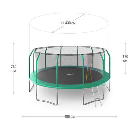 Батут каркасный supreme basic UNIX line 16 ft Green диаметр 488 см до 160 кг диаметр прыжковой зоны 430 см