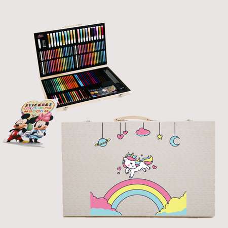 Набор для рисования BeautyBasket 220 предметов в деревянном кейсе Единорог