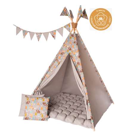 Детская игровая палатка вигвам Buklya Медведи с ковриком бон-бон цв. серый / серый