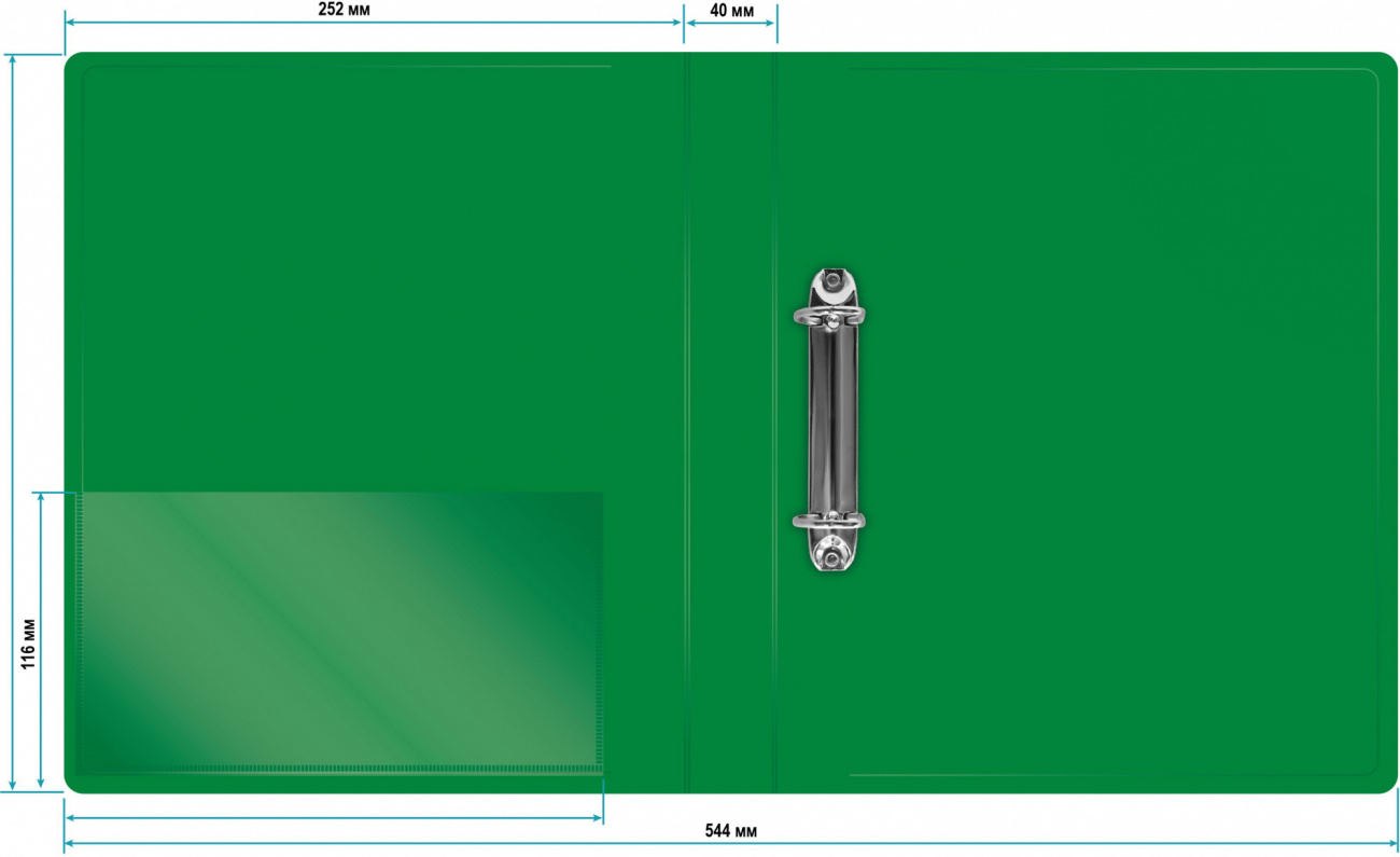 Папка на кольцах Бюрократ 2шт колец D-образные A4 40мм корешок пластик 0.8мм зеленый - фото 3