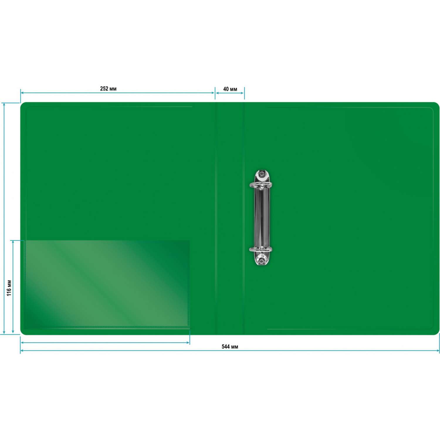 Папка на кольцах Бюрократ 2шт колец D-образные A4 40мм корешок пластик 0.8мм зеленый - фото 2