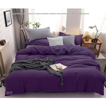 Комплект постельного белья PAVLine Манетти полисатин Евро темно-фиолетовый/серый S11