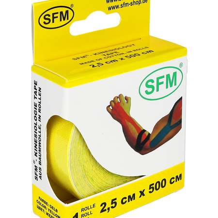 Кинезиотейп SFM Hospital Products Plaster на хлопковой основе 2.5х500 см желтого цвета в диспенсере