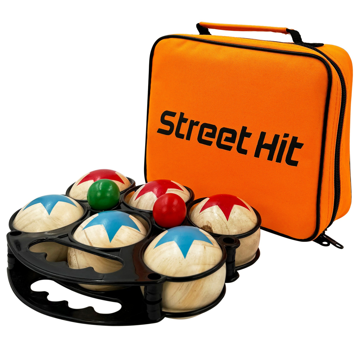 Набор для игры Street Hit Петанк 6 шаров из дерева красный и синий - фото 1