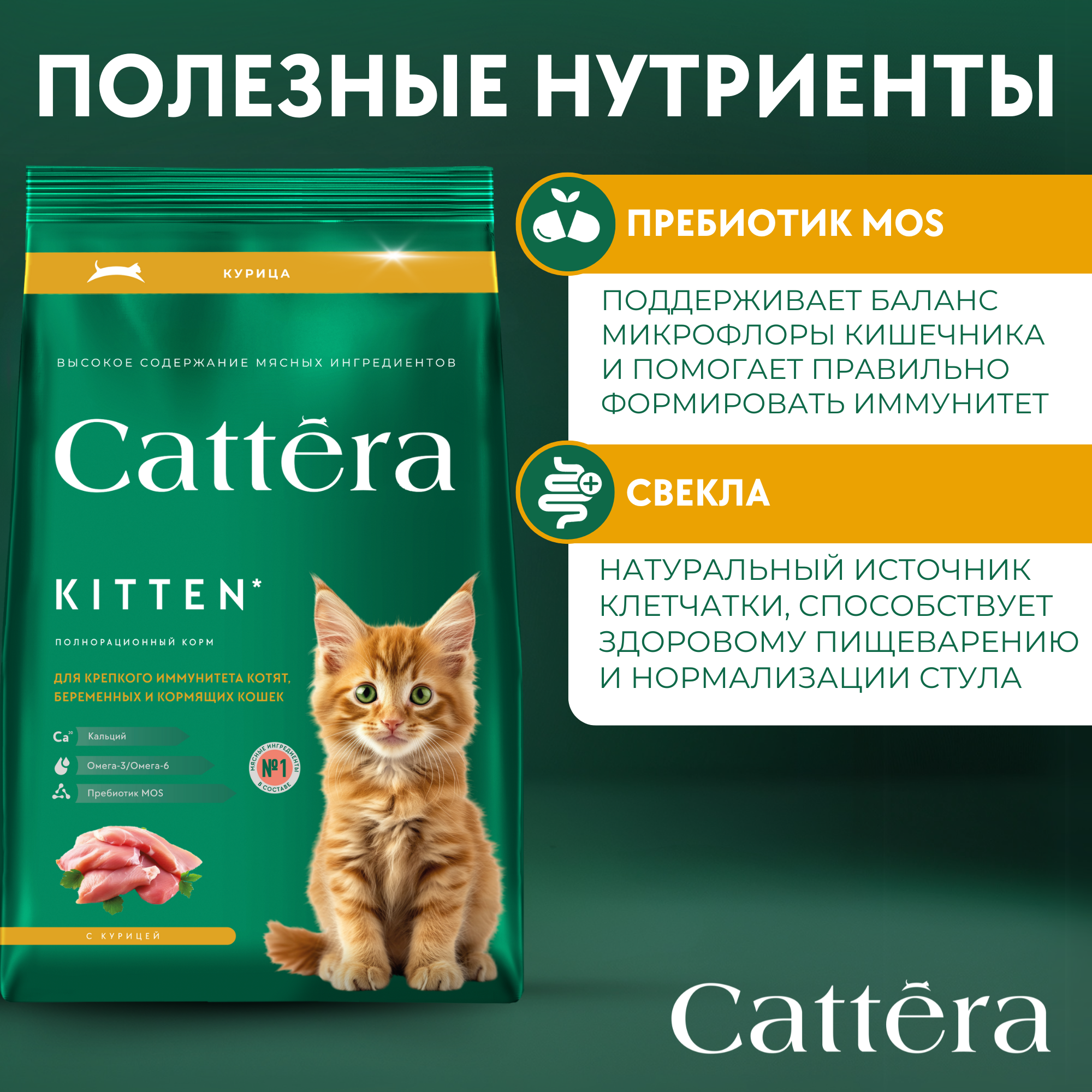 Корм сухой для кошек Cattera полнорационный для котят с 1 месяца, беременных и кормящих кошек с курицей 0,3 - фото 5