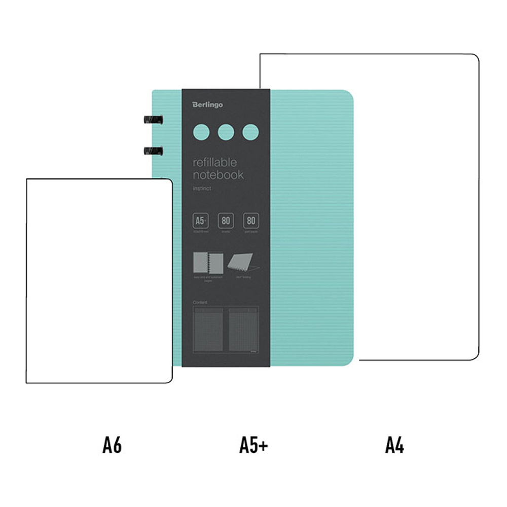 Бизнес-тетрадь Berlingo Instinct А5+ 80 листов клетка на кольцах 80г/м2 пластиковая обложка линейка мятный/черный - фото 6