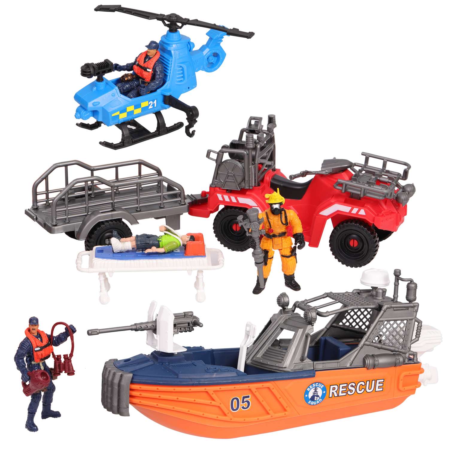 Большой набор Chap Mei подарочный со спасателями 3 в 1 Спасательный катер вертолёт и квадроцикл - фото 2