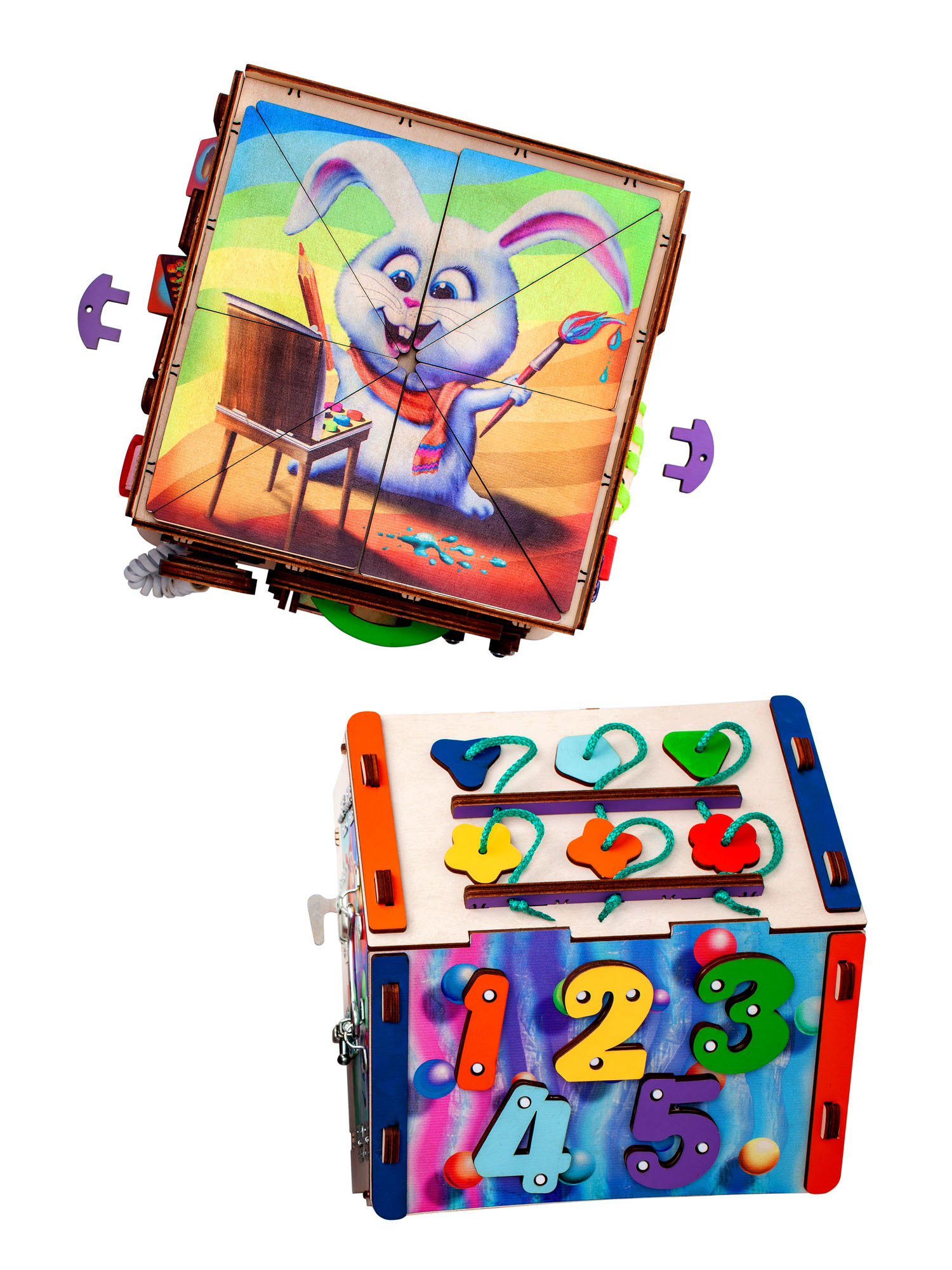 Бизиборд Jolly Kids развивающий бизидом и куб 2 в 1 со светом - фото 3