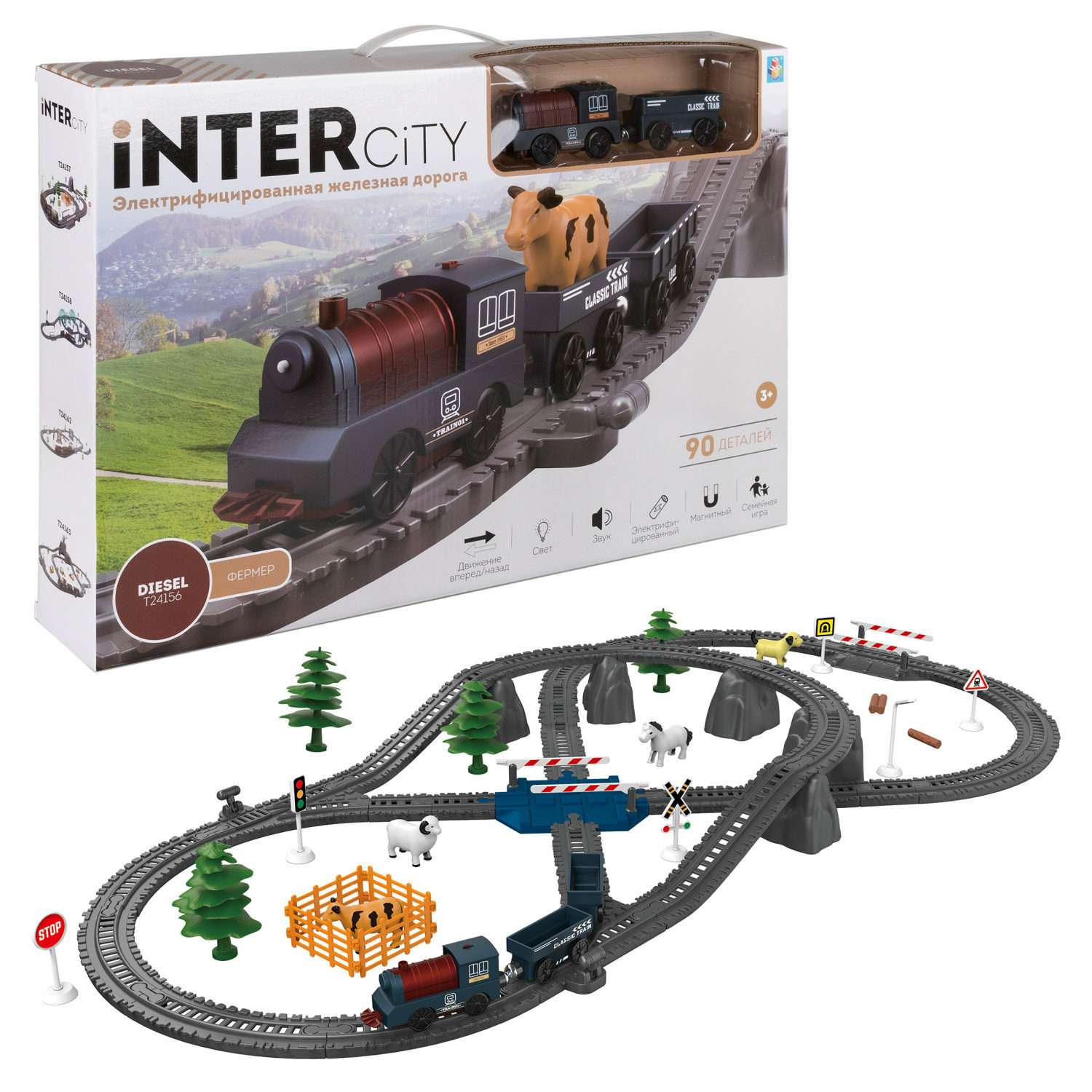 Игровой набор 1TOY InterCity Diesel Железная дорога Фермер 90 деталей Т24156 - фото 1